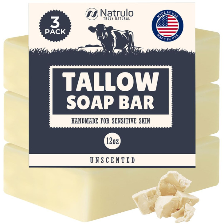 Beef Tallow Soap Bar  All Natural Grass Fed Tallow Soap Unscented  Moisturizing Face & Body Wash Great for Eczema, Dry, Itchy, Sensitive Skin  Han