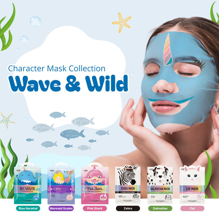 Epielle Character Face Mask Wave & Wild 6 Pack, Fun & Effective Korean Skin Care, Spa Party Favors, Mothers Day Gifts, Birthday Gifts for Women, Self