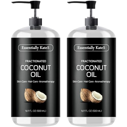 Essentially KateS Fractionated Coconut Oil 33.8 Fl Oz (2 x 16 Fl Oz) - Pack of 2 - Body Oil, Massage Oil, Hair Oil, Carrier Oil for Essential Oils -