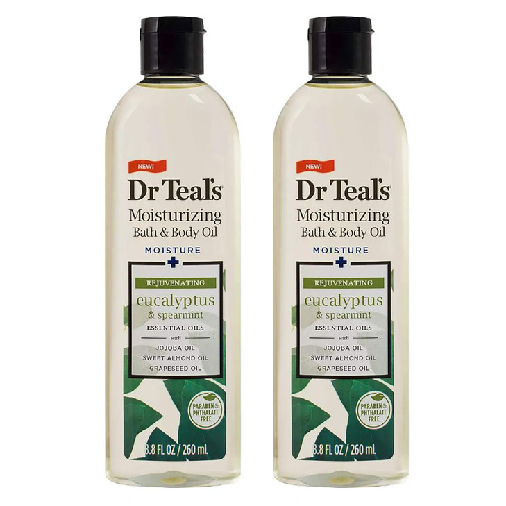 Dr. Teals Bath & Body Oil Gift Set (2 Pack, 8.8oz Ea.) - Rejuvenating Eucalyptus & Spearmint Blended with Pure Epsom Salt - Essential Oils Hydrate Sk