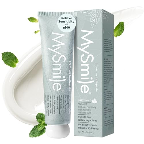 MySmile Fluoride Free Nano Hydroxyapatite Toothpaste for Sensitive Teeth, Strengthens Enamel, Remineralizes & Whitens Teeth, Freshens Breath for Adul