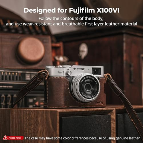 SMALLRIG Leather Case Kit for FUJIFILM X100VI, Including Half Case, Flip Cover and Shoulder Strap, Genuine Leather Material, Portable and Protecting