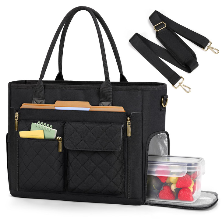 RAINSMORE Teacher Tote Bag with Insulated Lunch Compartment 15.6 inch Laptop Bag for Women Lightweight Work Bags Nurse Bags Professional Briefcase Co