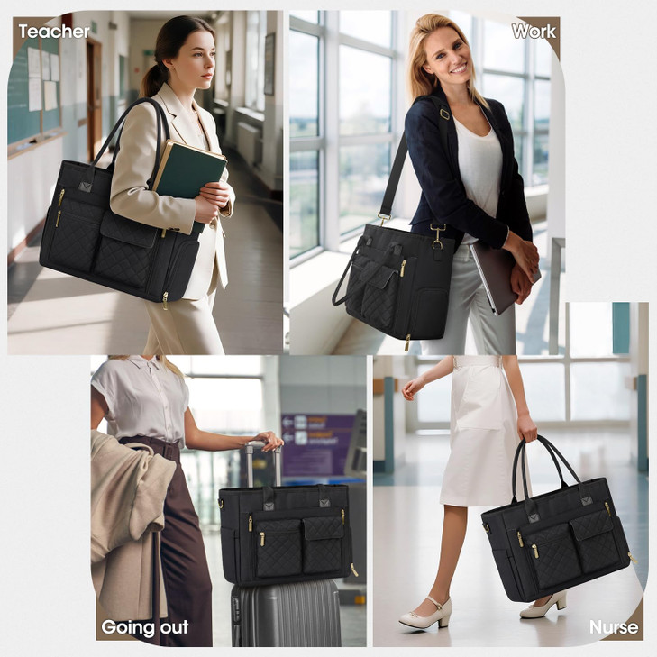 RAINSMORE Teacher Tote Bag with Insulated Lunch Compartment 15.6 inch Laptop Bag for Women Lightweight Work Bags Nurse Bags Professional Briefcase Co