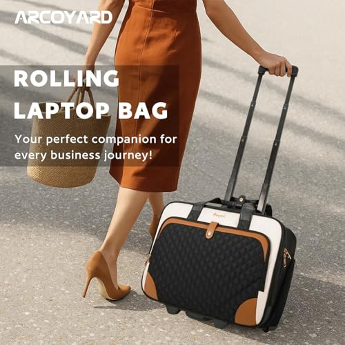 Arcoyard Rolling Laptop Bag, Rolling Briefcase for Women with Waterproof Pocket, 16 Inch Computer Bag, Underseat Carry On Luggage with Wheels for Wor