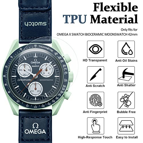 Miimall (6 Pack) Compatible for OMEGA X SWATCH BIOCERAMIC MOONSWATCH Screen Protectors, Soft TPU Anti-Scratch Bubble Free HD Clear Screen Protector F