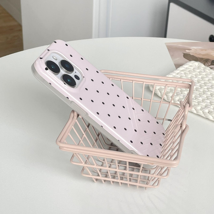 Pink Polka Dot Cute Phone Case Compatible with iPhone 15 6.1"(NOT Pro) Retro Chic Trendy Minimalist Stylish Pattern Slim Soft Glossy Protective Girls
