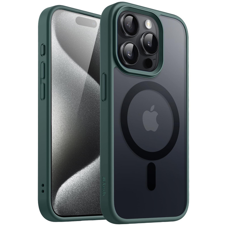 JETech Magnetic Case for iPhone 15 Pro 6.1-Inch Compatible with MagSafe, Translucent Matte Back Slim Shockproof Phone Cover (Dark Green)