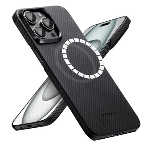 Pitaka MagEZ Case 4 - Black/Grey(Twill) for iPhone 15 Pro Max, 6.7-inch, Slim & Light, Case-Less Touch Feeling, 600D Aramid Fiber Made, Compatible wi