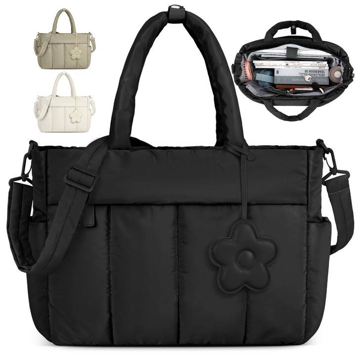 RAINSMORE Laptop Tote Bag for Women 15.6 Inch Lightweight Puffer Work Tote Bag Quilted Travel Bags with Shoulder Strap Large Computer Briefcase Teach