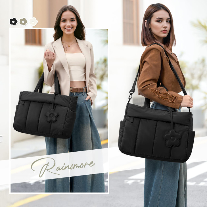 RAINSMORE Laptop Tote Bag for Women 15.6 Inch Lightweight Puffer Work Tote Bag Quilted Travel Bags with Shoulder Strap Large Computer Briefcase Teach