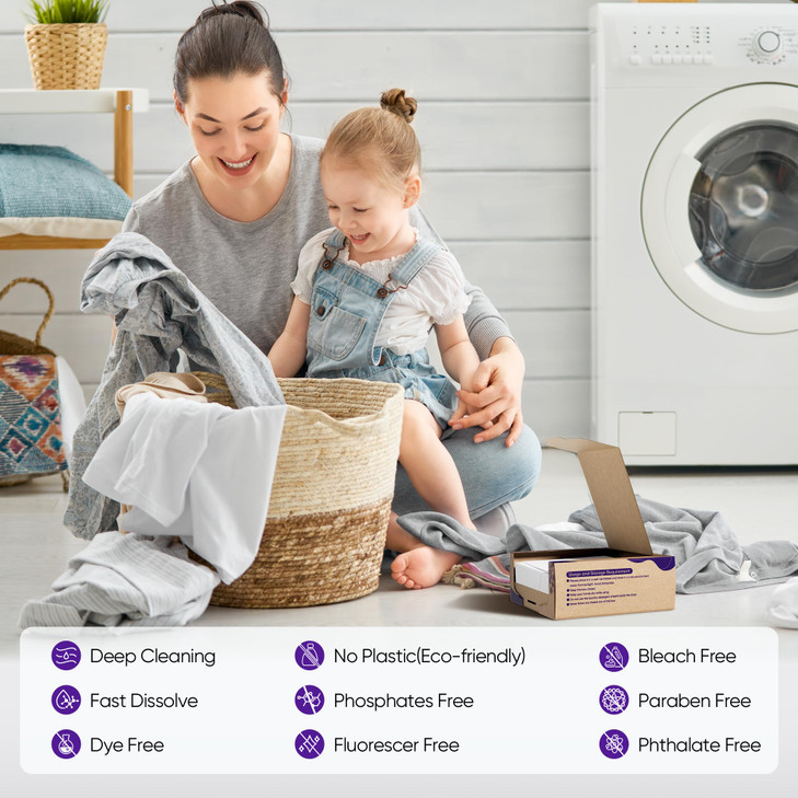 Lavender Laundry Detergent Sheets Travel Eco-friendly 300 Loads Fisroa Clothes Washing Detergent Sheets Plastic-Free Washer Strips Liquidless Laundry
