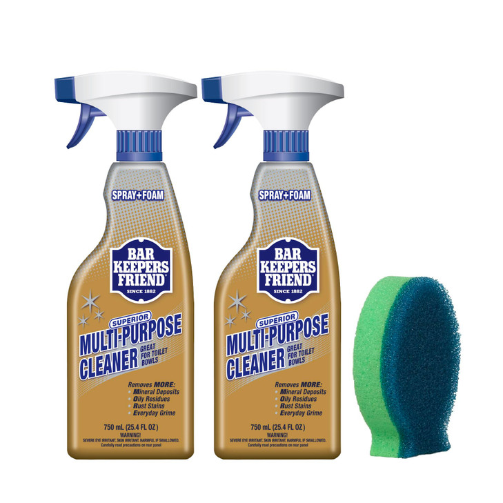 Bar Keepers Friend Spray + Foam Multipurpose Cleaner, 25.4 oz x 2, Surface Cleaner Removes Rust Stains, Mineral Deposits, Soap Scum, Grime & Tarnish