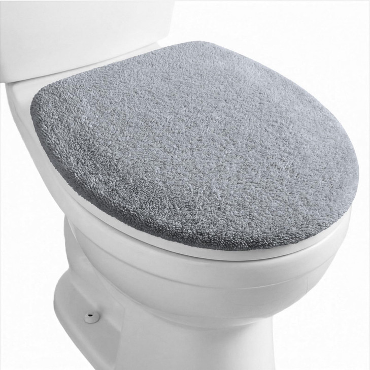 DOPENSPI Gray Microfiber Toilet Lid Cover, Non-Slip Soft Toilet Cover Adjustable Toilets Seat Covers Absorbent Machine Washable Covers Elastic Fits M