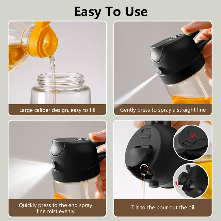 SWEET VIEW Olive Oil Sprayer for Cooking, 16oz/470ml Glass Oil Dispenser/Pour Bottle, Kitchen Accessories, Kitchen Gadgets for Air Fryer, Salad, BBQ,