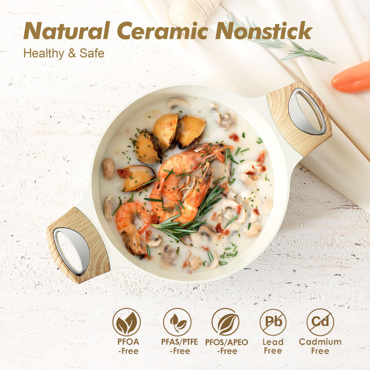 SENSARTE Ceramic Nonstick Stock Pot with Lid, 2.6/4.5/6.6/8.5 QT Soup Pot Casserole Pot, Non-toxic Healthy Pasta Pot, Large Cooking Pot Stew Pot, Ind