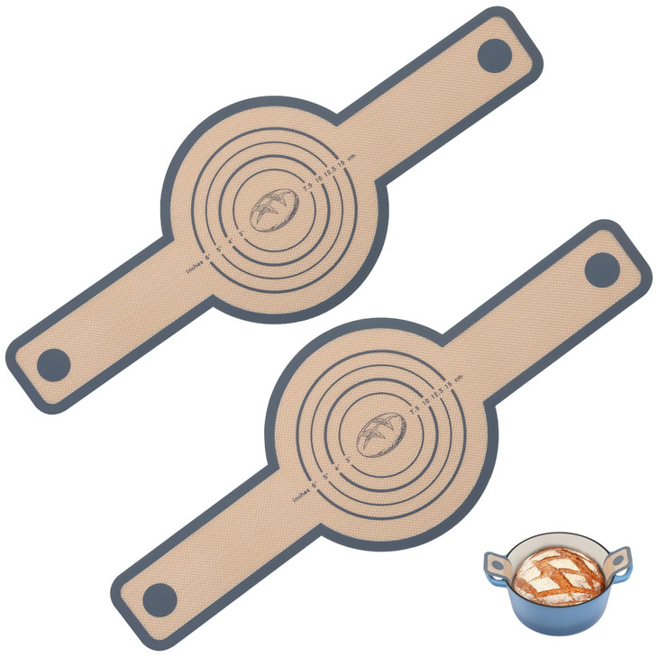 E-far Silicone Bread Sling for Dutch Oven, 2-Piece Reusable Silicone Bread Baking Mat with Long Handle, Non-Stick & Easy to Clean, Ideal for Transfer