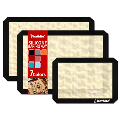 Katbite Silicone Baking Mat Colorful Collection - Set of 3: 2 Half Sheets Mats (11 5/8" x 16 1/2") + 1 Quarter Baking Sheet, Reusable & Nonstick Bake