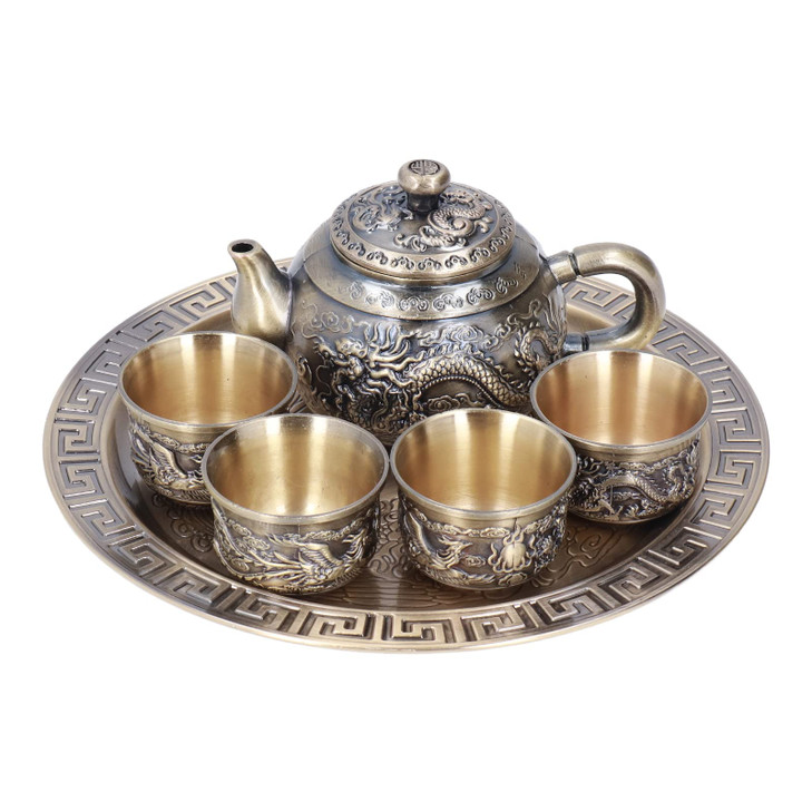 Turkish Coffee Tea Pot Set with 4 Cups and Serving Tray, Vintage Style, Traditional Brewing Set for Home, Office, Wedding