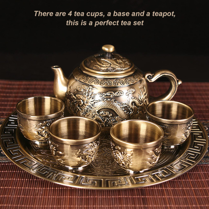 Turkish Coffee Tea Pot Set with 4 Cups and Serving Tray, Vintage Style, Traditional Brewing Set for Home, Office, Wedding