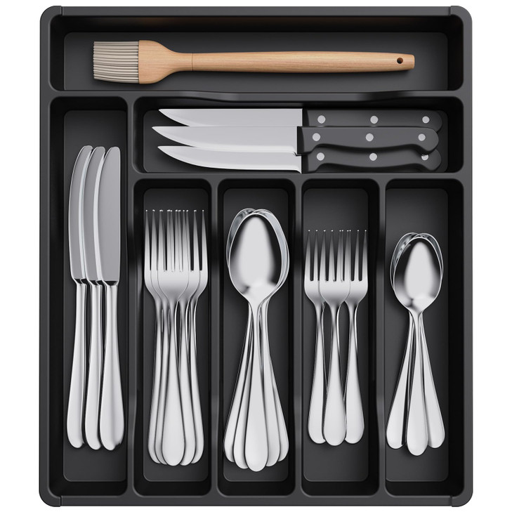 Lifewit Silverware Drawer Organizer Tray, Plastic Cutlery Storage for Kitchen, Flatware and Utensil Holder Divider for Spoons Forks Knives Tableware,