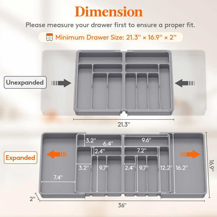 Lifewit Silverware Drawer Organizer, Expandable BPA Free Plastic Utensil Tray for Kitchen, Adjustable Flatware Cutlery Holder for Spoons Forks Knives