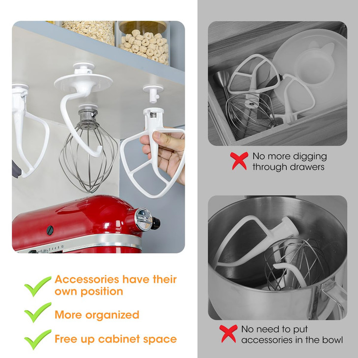 AIEVE 4 Pack Stand Mixer Attachment Holders Compatible with Kitchenaid Mixer Accessories,Flex Edge Beater, Flat Beater, Dough Hooks and Wire Whip Org