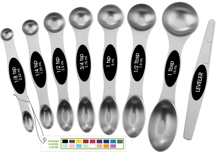 Spring Chef Stainless Steel Magnetic Measuring Spoons Set with Strong N45 Magnets, Heavy Duty Metal Kitchen Gadgets for Baking & Cooking, Fits in Mos