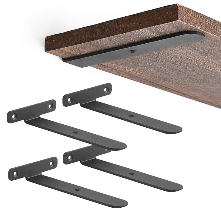 Mkono 8 Pack Shelf Brackets Black Heavy Duty Metal Hidden L Bracket for Shelves Support, Minimalistic Floating Shelf Bracket 6 Inch Rustic Industrial