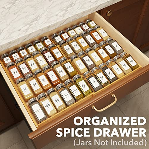 SpaceAid Bamboo Spice Drawer Organizer, (Need 3" Deep Drawer) Expandable 4 Tier Spices Rack for Cabinet, Kitchen Seasoning Storage Insert (Jars Not I