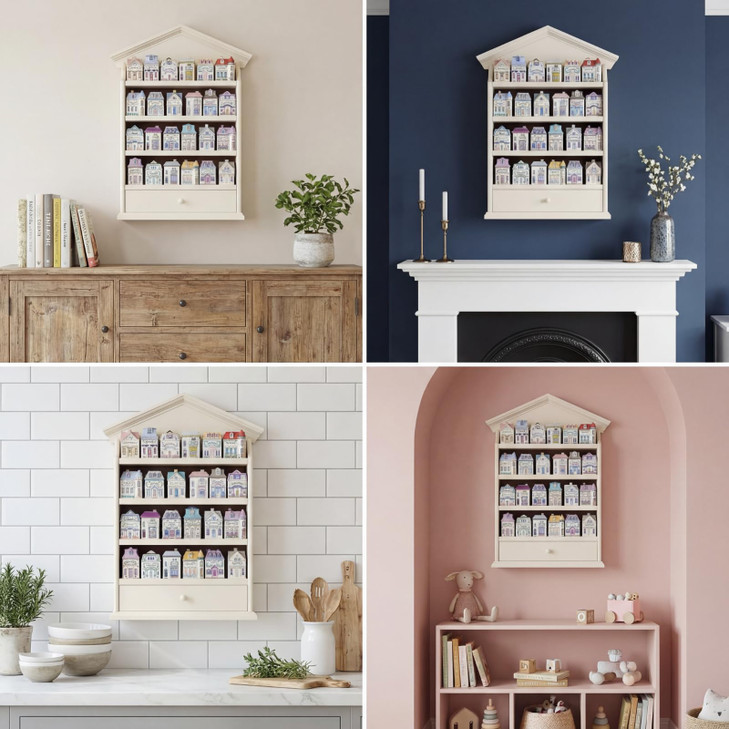Chunful Vintage Spice Jar Wooden Rack with 4 Shelves and Drawer Hanging Spice Rack Wall Mounting Kitchen Storage Village Style Display Shelf for 24 J