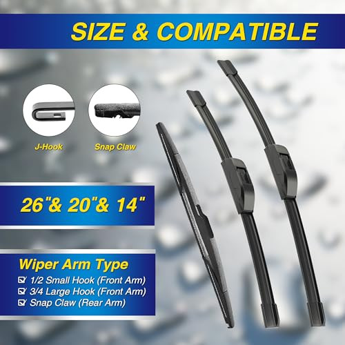 5 PLUS® Silicone Windshield Wipers Replacement for 2007-2014 Ford edge, 2007-2015 Lincoln MKX Wiper Blades(Set of 3),Automotive Replacement Windshiel