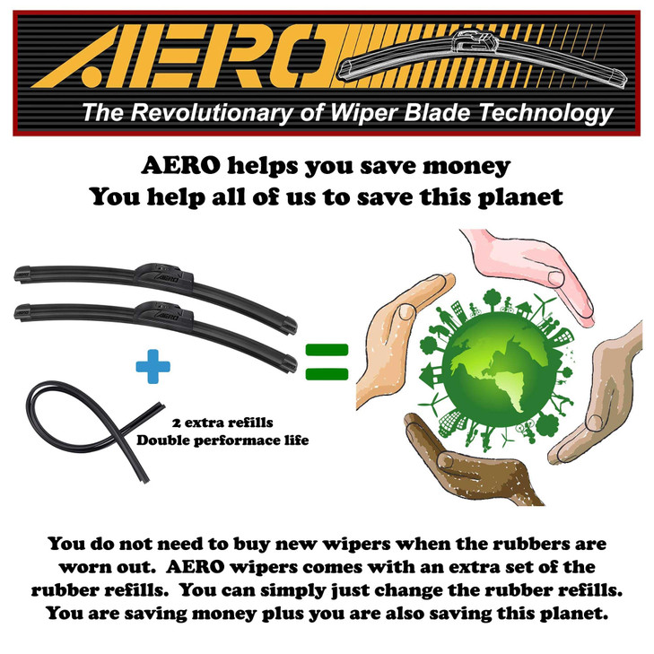 AERO Wipers Replacement for Ford Bronco (not Sport Model) 2024 2023 2022 2021, 17"+17" Front + 8" Rear, All-Season Windshield Wiper Blades with Extra