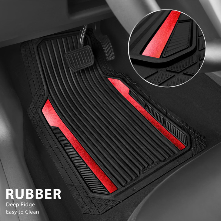 CAR PASS Heavy Duty Rubber Car Mats Metallic, Aluminum Film All Weather Floor Mats Waterproof Universal Trim to Fit Automotive SUV Sedan Van 4 Piece