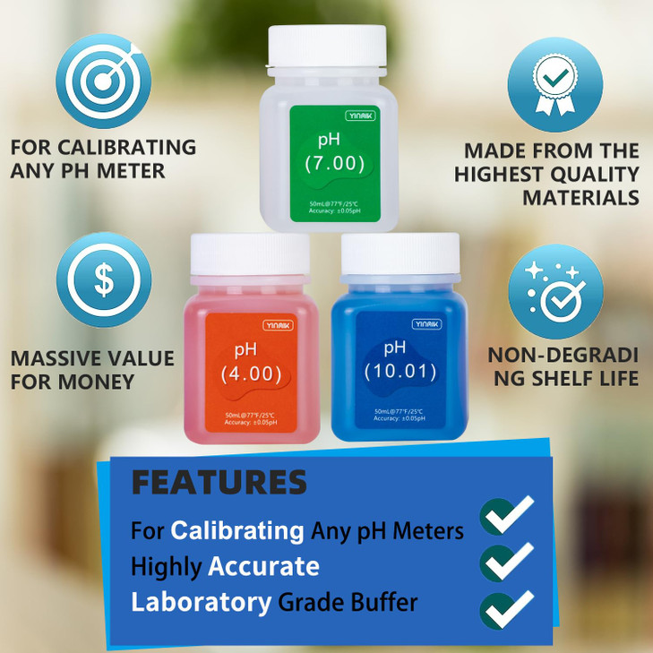 YINMIK pH Meter Calibration Solution Kit(4.00,7.00&10.01) with pH Electrode Storage Solution Kit,3 Bottles pH Calibration Buffer Solution and 2 botte