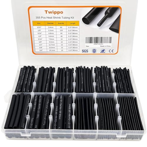 Twippo Heat Shrink Tubing Kit 355pcs - 3:1 Dual Wall Adhesive Lined - Electrical Waterproof Industrial Heat-Shrink Tubing Terminals- Marine Grade Wir