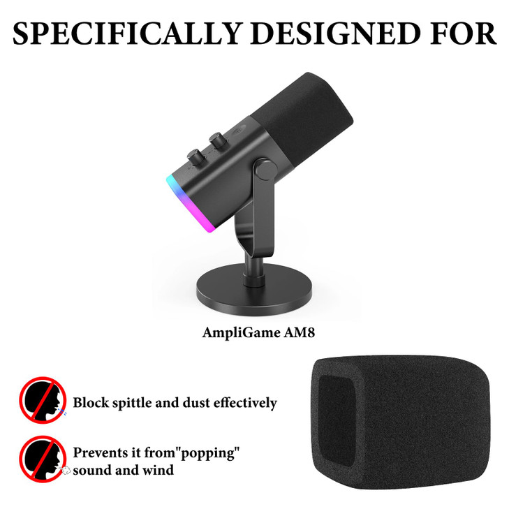 Geekria for Creators Foam Windscreen Compatible with FIFINE AmpliGame AM8 Microphone Antipop Foam Cover, Mic Wind Cover, Sponge Foam Filter (Black /