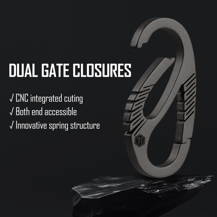 KeyUnity KM08BK Titanium Carabiner Keychain Clip, Dual-Gate Quick Release EDC Key Ring Holder Organizer for Men and Women