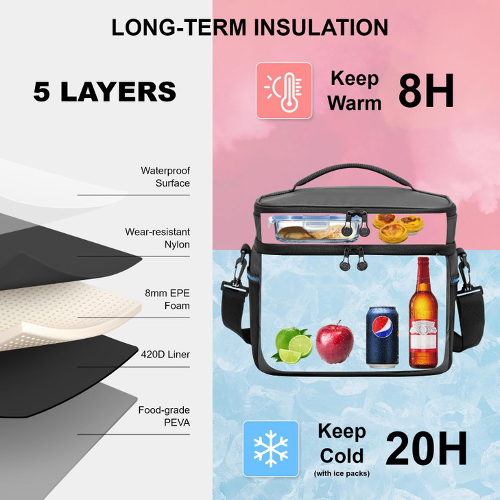 EVERFUN Small Cooler Bag 24 Can Insulated Lunch Box Double Deck Soft Leak-Proof Waterproof Collapsible Ice Chest for Men Women Work Travel Car Trip P