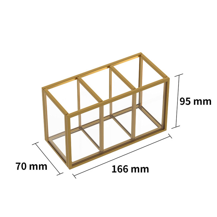 NIUBEE Acrylic Pen Holder 3 Compartments, Gold Pencil Organizer Cup for Countertop Desk Accessory Storage