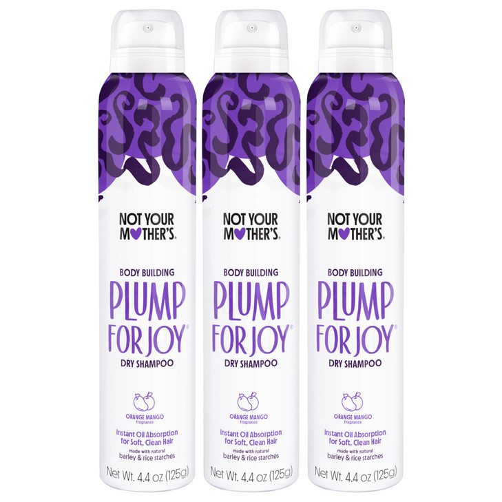 Not Your Mother's Plump For Joy Dry Shampoo (3-Pack) - 4.4 oz Each - Instant Oil Absorption for Soft, Clean Hair - Orange Mango - Body Building Hair