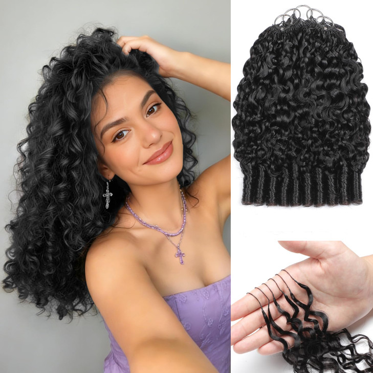 Miracle Knots Hair,Burmese Curly Crochet Human Hair for Black Women,18 Inch 125g 100 Strands Pre-Separated Invisible Feather Crochet Human Hair Bundl