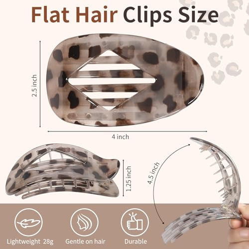 10 PCS Flat Hair Clips for Women - Large Matte & Tortoise Hair Claw Clips, 4.2 Inch Strong Hold Non-Slip Jaw Clips for Thick/Thin Hair, Neutral Leopa