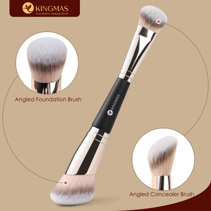 KINGMAS Foundation Concealer Brushes, 2PCS Premium Dual Ended Makeup Brush Set for Powder and Liquid Contour Blending Bronzer Concealer Cream Blush B
