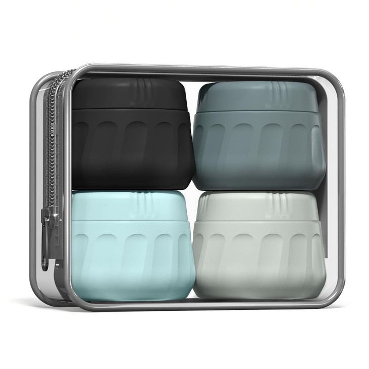Mrsdry Travel Containers for Toiletries, TSA Approved Travel Size Toiletries 4 Pack, Refillable Containers, With Clear Bag, Leak Proof Silicone Jars,
