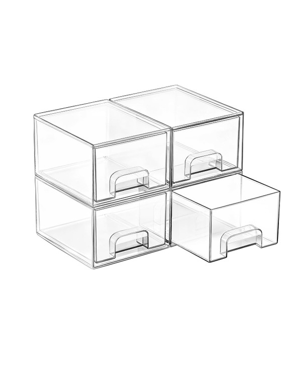 Vtopmart 4 Pack Small Clear Stackable Storage Drawers,Acrylic Bathroom Makeup Organizer,Plastic Storage Bins For Vanity, Undersink, Kitchen Cabinets,