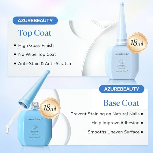AZUREBEAUTY 18ml Gel Base and Top Coat Set  No Wipe High Gloss Soak Off UV/LED Nail Polish, Long-Lasting Clear Gel for Smooth Shiny Manicure
