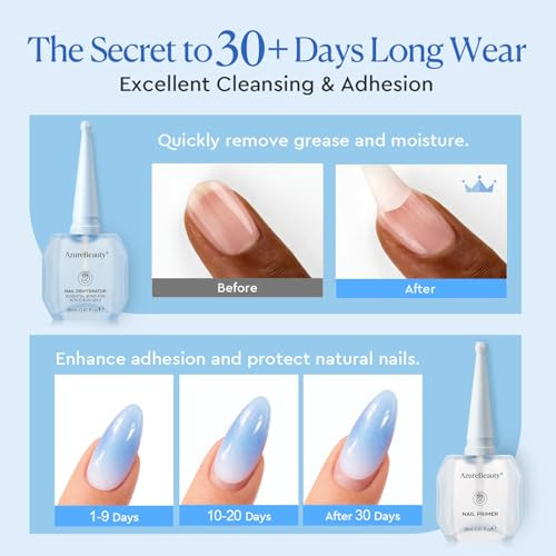 AZUREBEAUTY 18ml Nail Dehydrator and Primer, Acid-Free & Hema-Free Nail Prep Kit, No Lifting Bond for Gel Polish & Acrylic, Quick Dry Professional Na