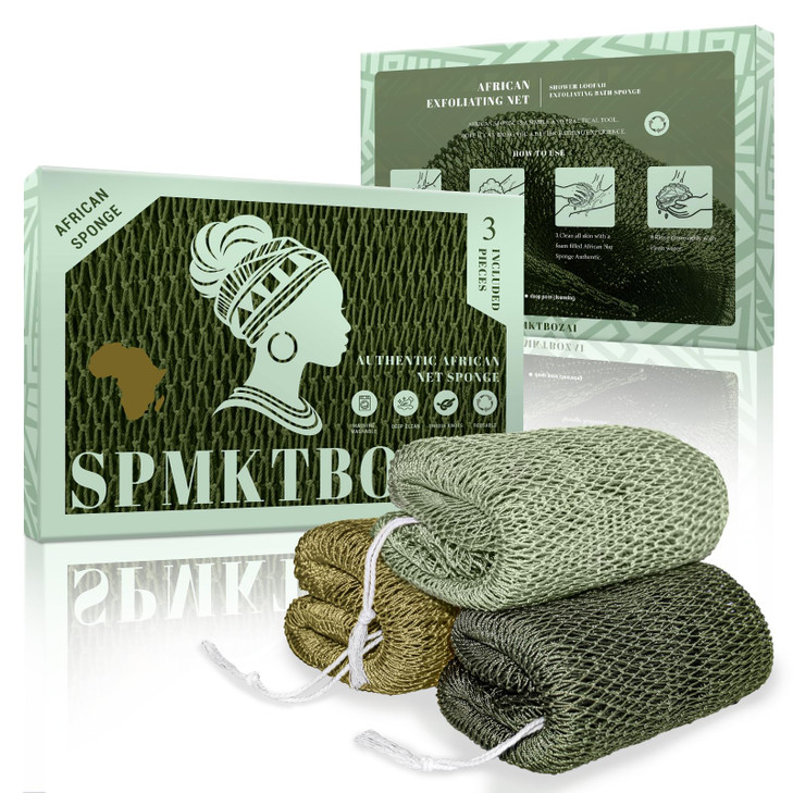 SPMKTBOZAI African Net Sponge Authentic, 3 Pack Shower Loofah Sponge, Body Scrubber for Women and Men Daily Use Body Care & Face Gentle Daily Exfolia