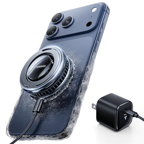 TORRAS PolarCircle Qi2.2 Wireless Charger, 25W Cooling Magnetic Pad for Samsung Galaxy S26/S25, Wireless Charger for iPhone 17/16 with 360°Spin Stand